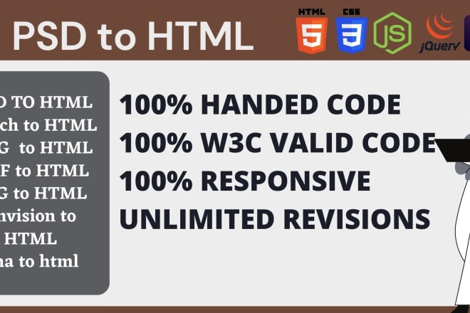 I will convert PSD or xd to html CSS responsive page