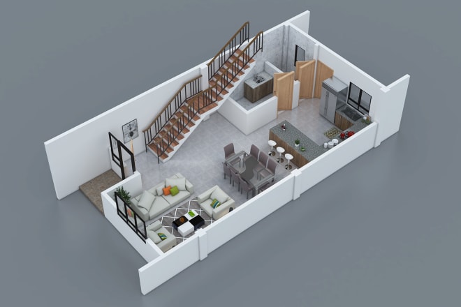 I will create 3d floor plan rendering