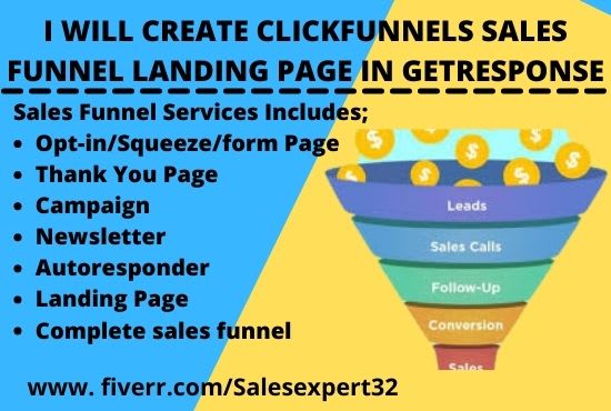 I will create clickfunnel sales funnel landing page or lead capture page in getresponse