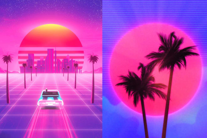 I will create retrowave, synthwave, vaporwave illustration for you