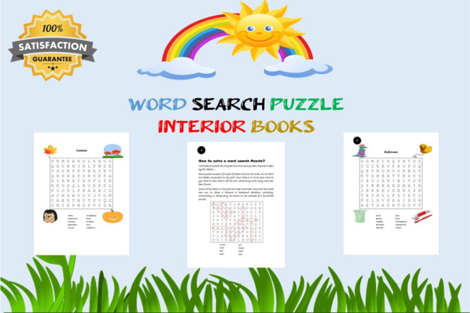 I will create word search puzzles interior book for kids