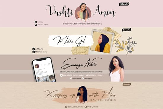 I will design a beauty blogger youtube banner, channel art