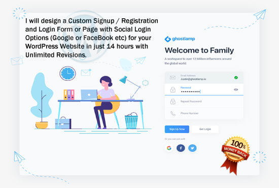 I will design a custom login and registration page for wordpress