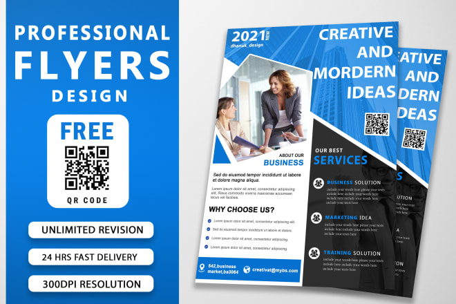 I will design a professional flyer with a free qr code in 24hrs