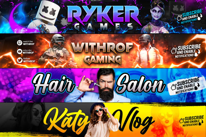 I will design a youtube banner and twitch, gaming banner