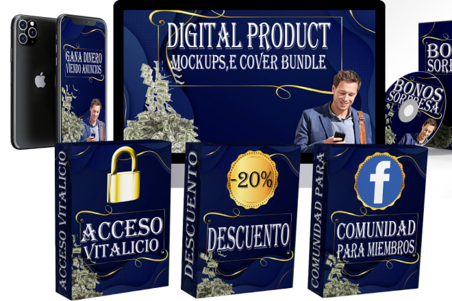 I will design digital product mockup and e cover bundle