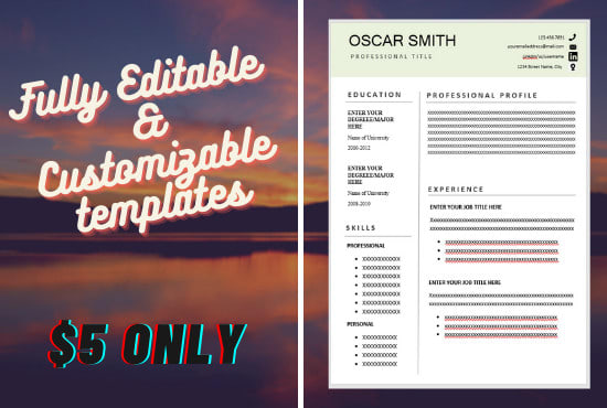 I will design editable resume, CV and other templates in ms word
