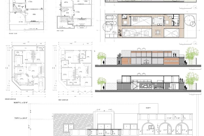 I will design floor plan, elevations, roof plan,sections