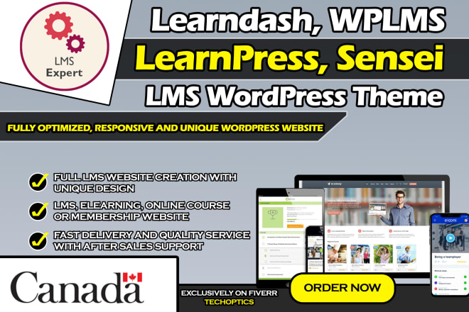 I will design online course website using learndash, wplms, tutor, learnpress or sensei