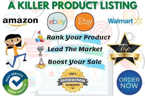 I will do amazon product listing walmart etsy ebay listing and SEO product description