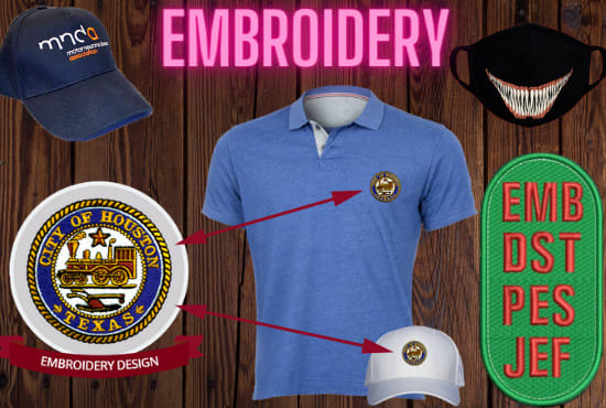 I will do embroidery digitizing logo, convert to dst, jef, pes file, embroidery design