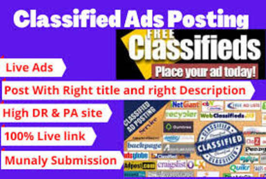 I will do high quality free classified ad posting worldwide