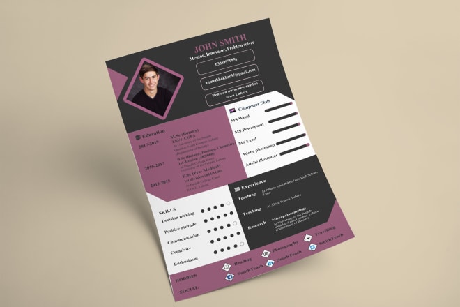 I will do printable CV or resume design on adobe photoshop