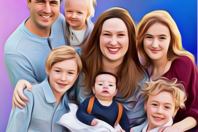 I will draw 2 family digital portrait oil painting