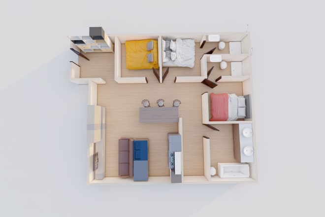 I will draw 3d floor plan from your 2d floor plan convert to 3d floor plan