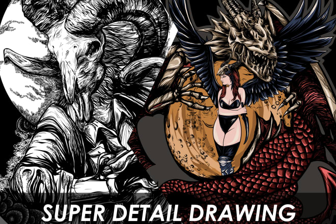 I will draw a detailed art with freehand style