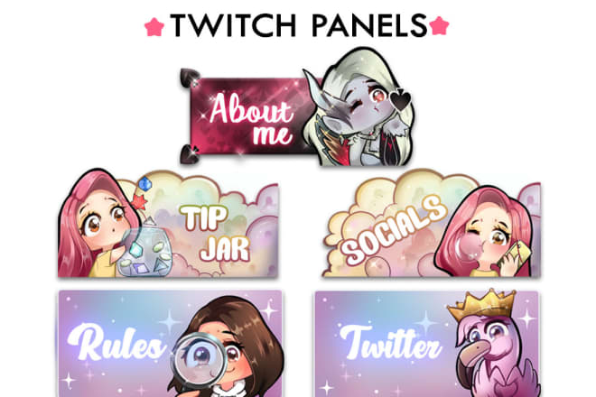 I will draw twitch panels in kawaii style for you