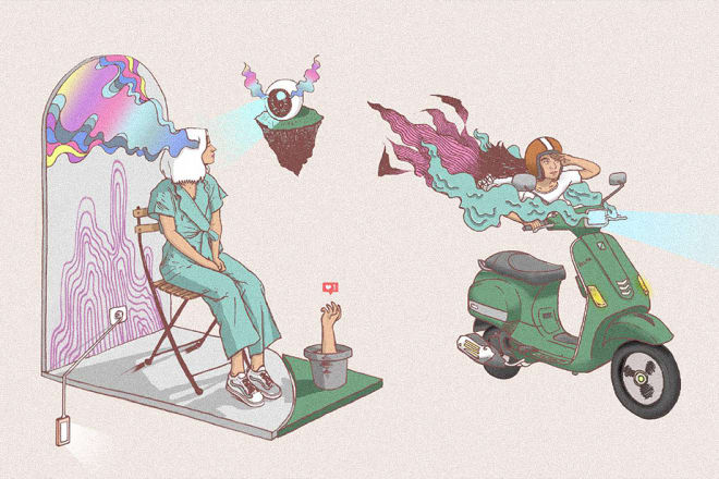 I will draw unique psychedelic vintage illustration