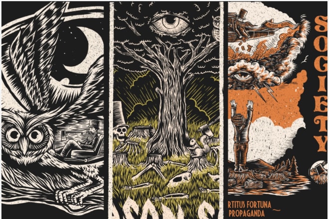 I will draw vintage illustration with woodcut style for tshirt and poster
