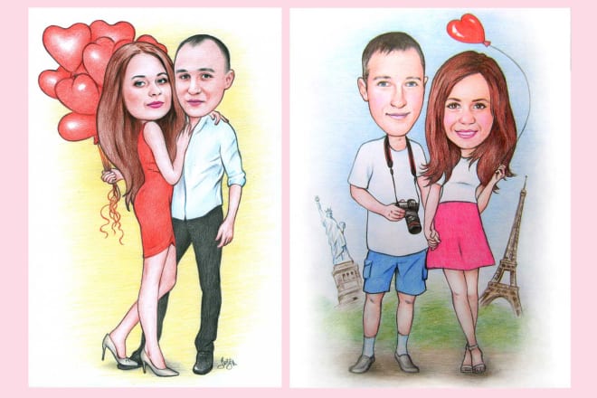 I will draw you a romantic or valentine day caricature