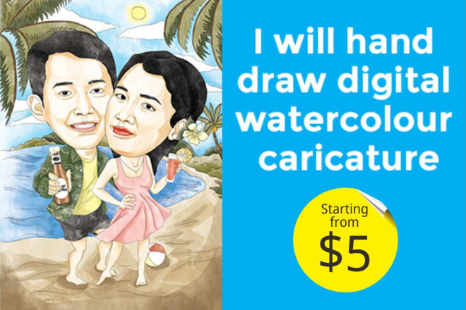 I will hand draw digital watercolour caricature