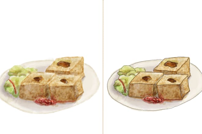 I will illustrate foods or desserts in digital watercolor style