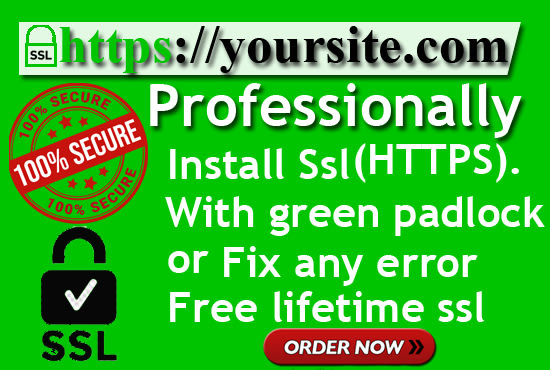 I will install SSL certificate, free lifetime ssl, fix https green padlock