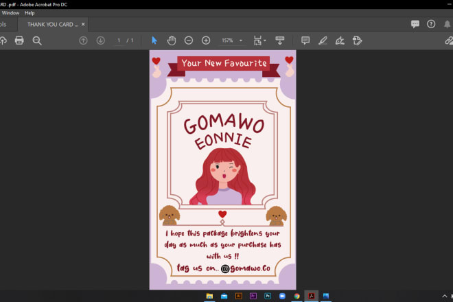 I will make cute thank you card design