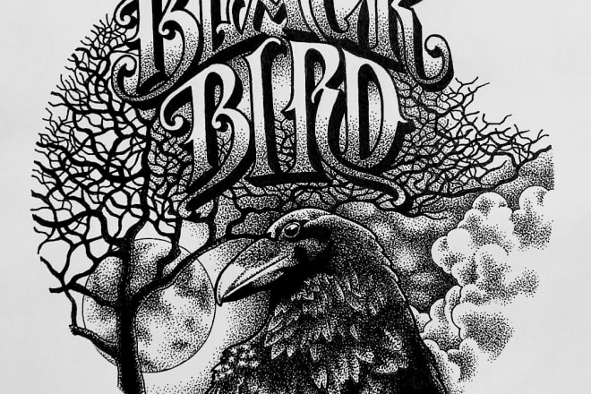 I will make pointilism stippling dark art illustration with