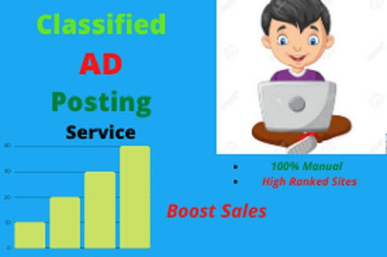 I will manually post free classified ads on 100 sites