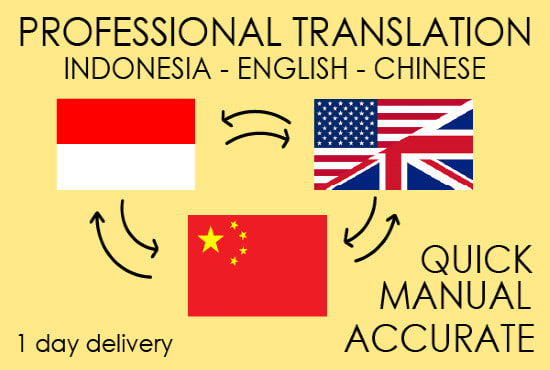 I will professionally translate between english, bahasa indonesia, and chinese