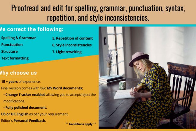 I will proofread and edit any copy for spelling, grammar, punctuation, and syntax