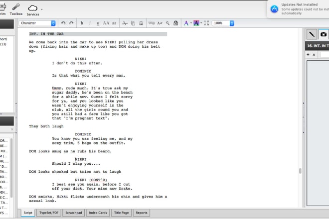 I will script and screen play writing and editing
