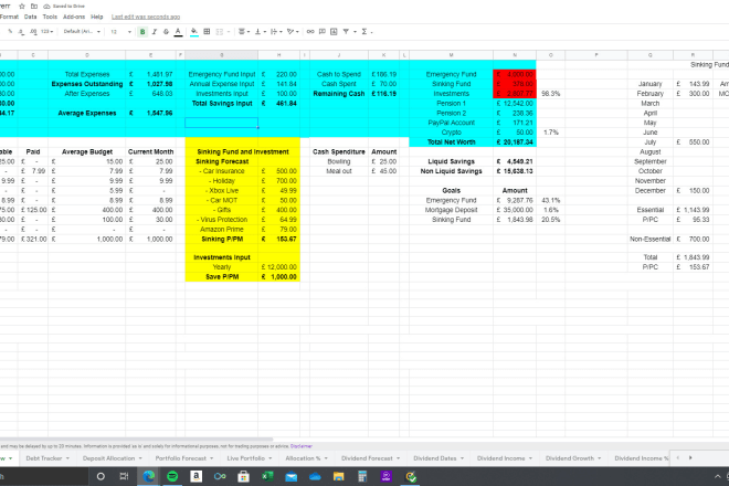 I will send a finance google spreadsheet, budget, debt, stock and dividend tracker