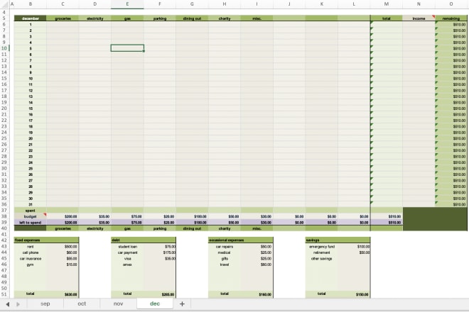 I will send a personal finance budget spreadsheet