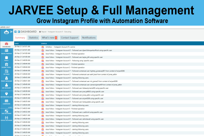 I will setup jarvee and grow instagram profile professionally