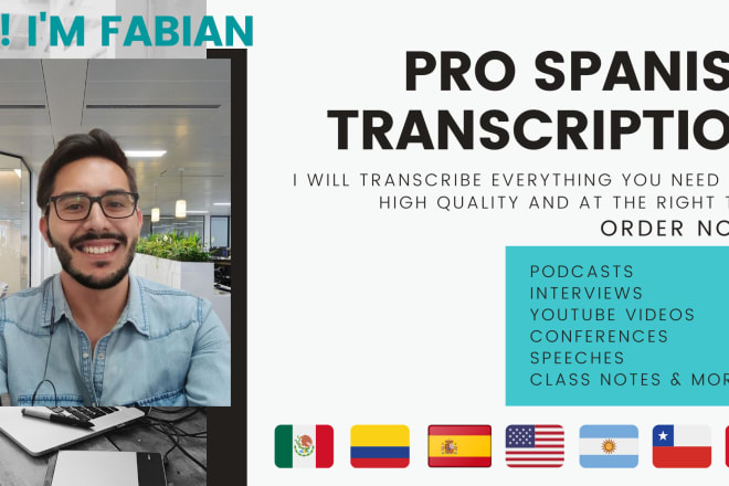 I will transcribe any audio or video in spanish of pro level